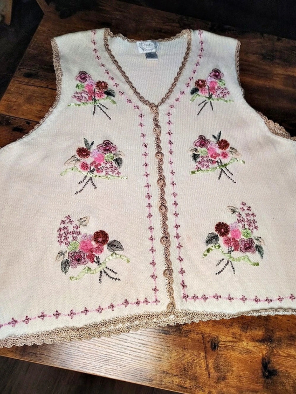Stitches In TimeFloral Embroidered Sweater Vest 3X